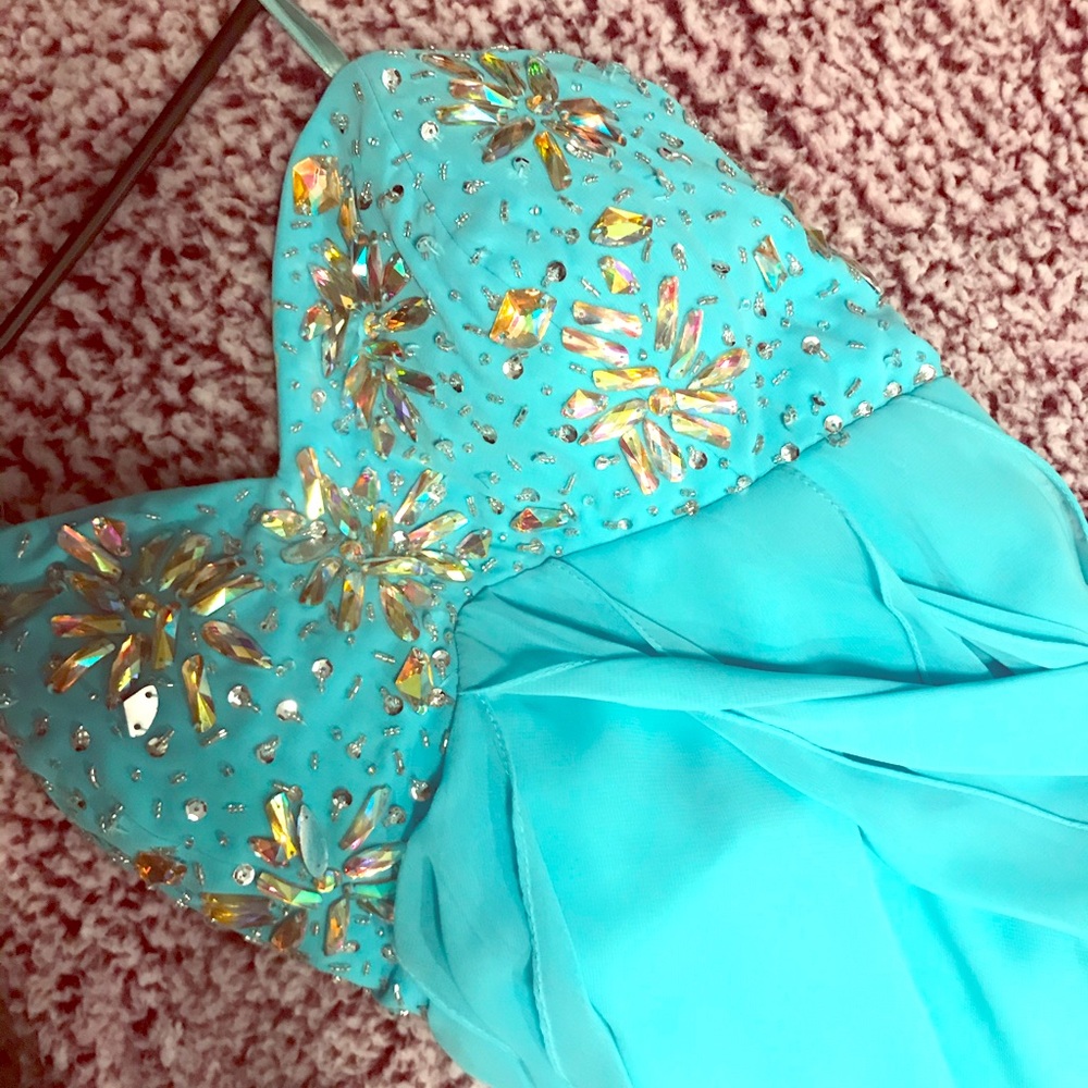 Sky blue strapless dress
